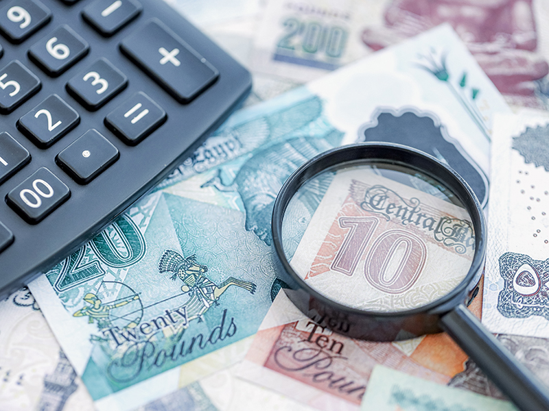 Egyptian,Pound,Currency,Money,Bills,And,Calculator,With,Magnifying,Glass